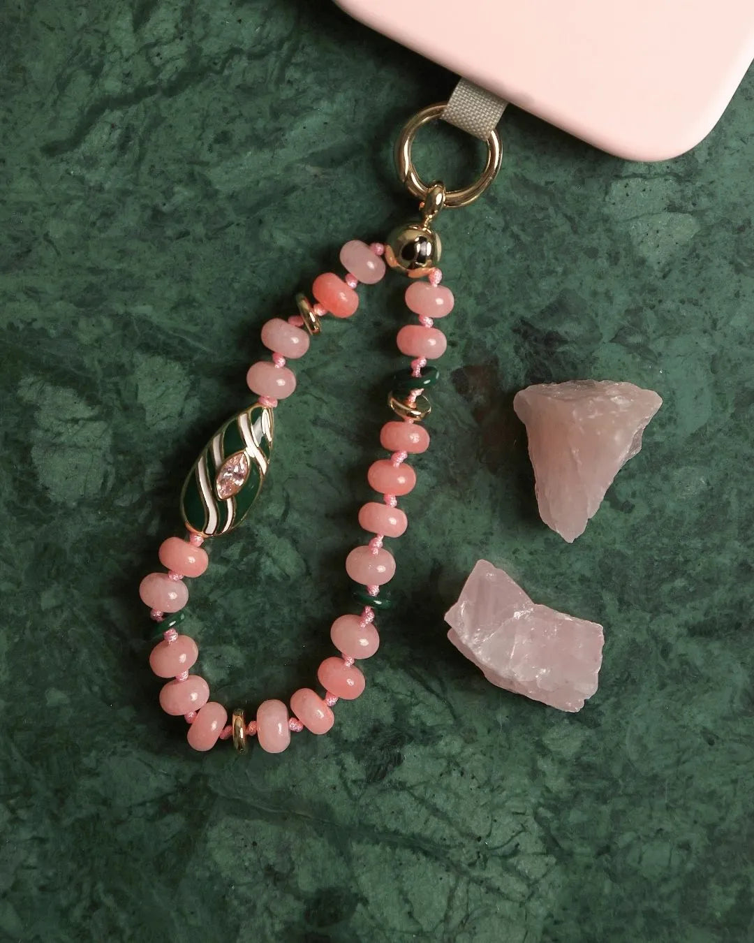 Mini Minou Rose Quartz & Aquamarine Phone Charms | Gemstone Phone Strap ...